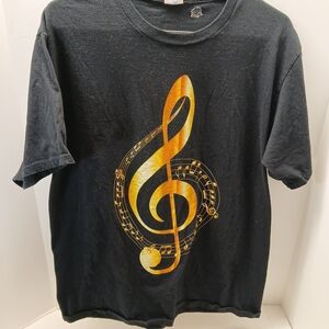 Black T-Shirt with Gold Treble Clef Design Music